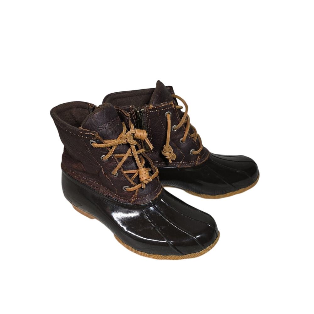 Sperry Saltwater Dark Brown Leather Upper Duck Boots Womens Size 6.5W